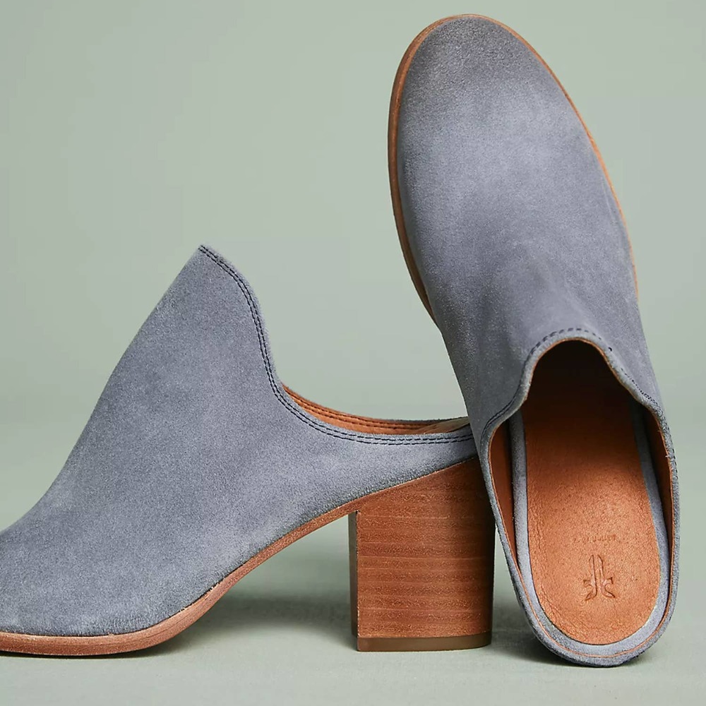 Frye Gray Suede Mules